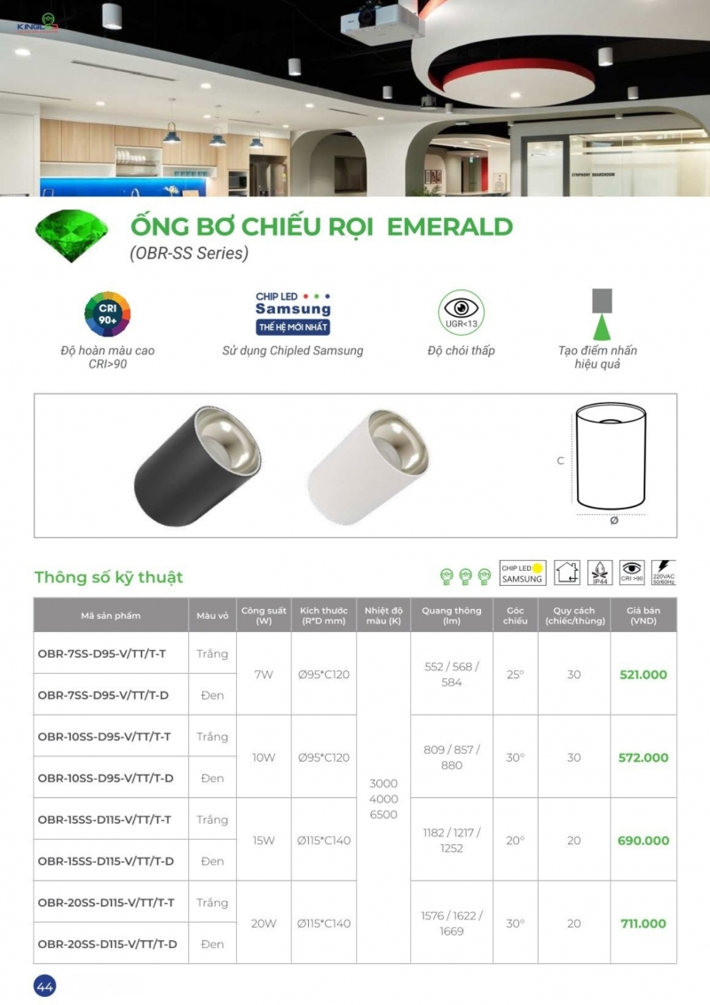 Đèn led ốp trần Emerald 7W OBR-7SS-D95-D Kingled