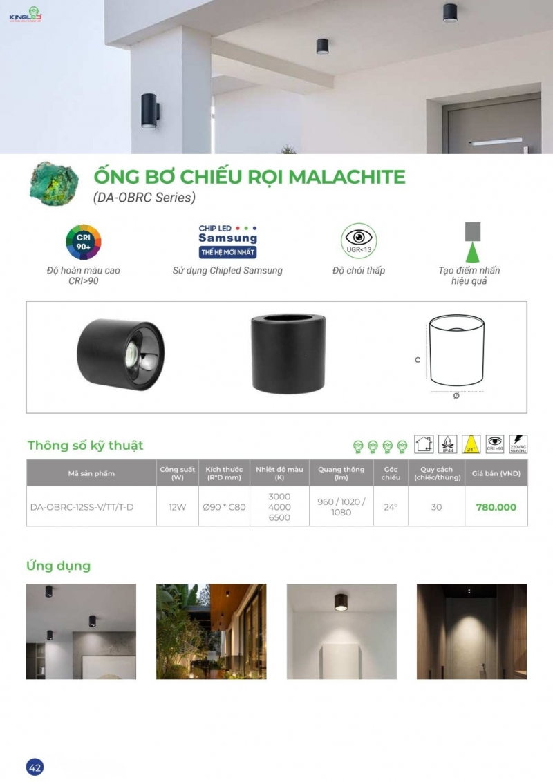 Đèn led ốp trần Malachite 12W DA-OBRC-12SS-D Kingled