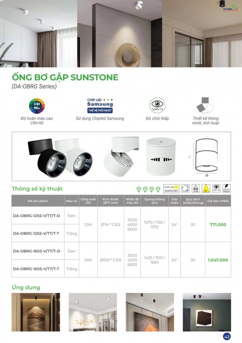 Đèn led ốp trần gập Sunstone 12W DA-OBRG-12SS-T Kingled
