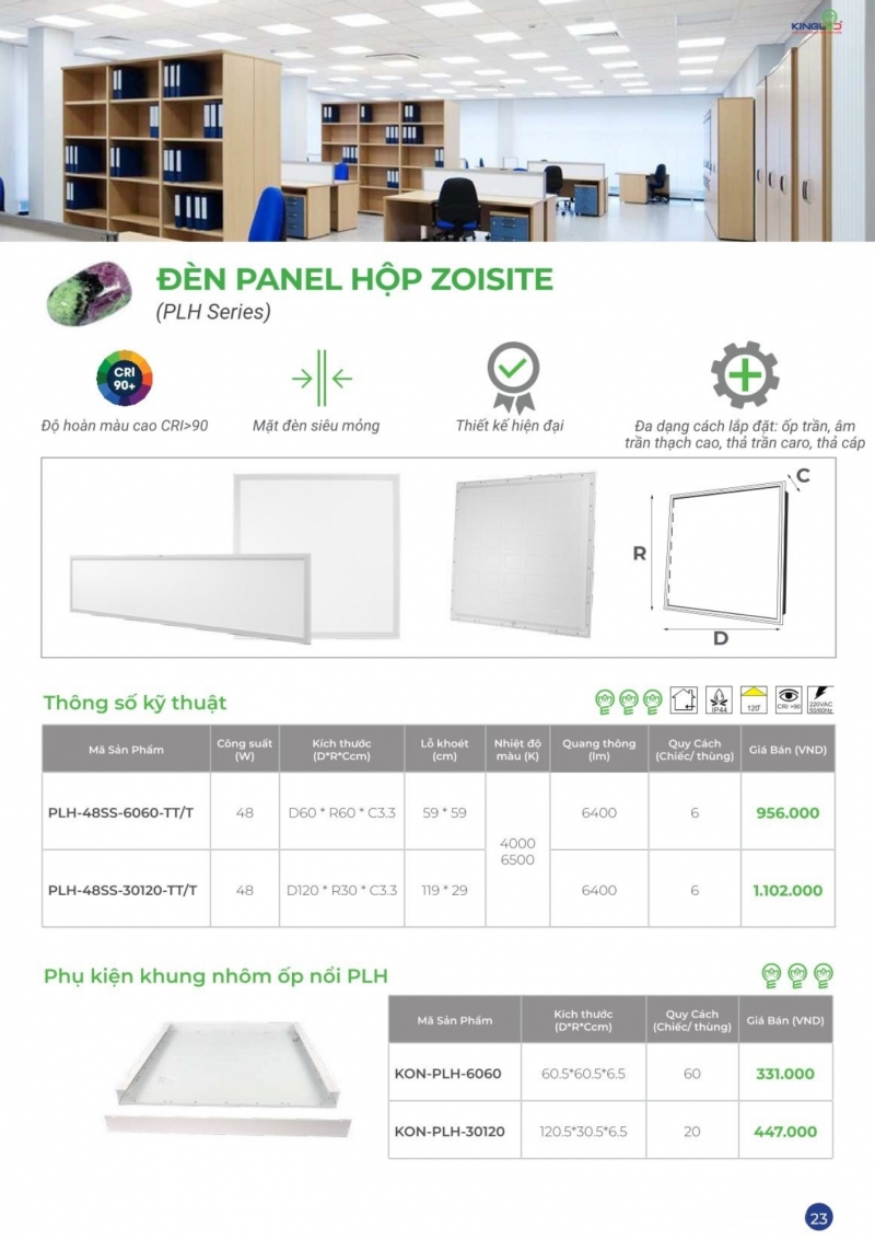 Đèn led panel Zoisite 48W PLH-48SS-6060 Kingled