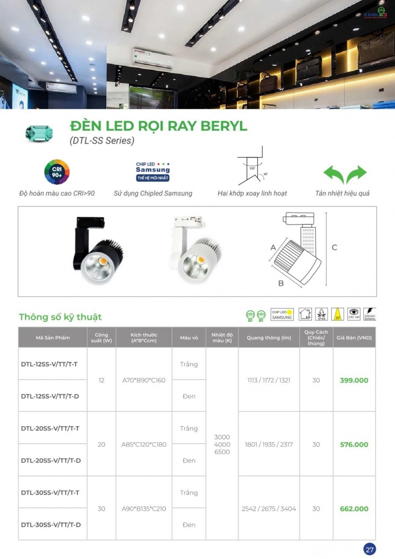 Đèn rọi ray Beryl 30W DTL-30SS-T Kingled
