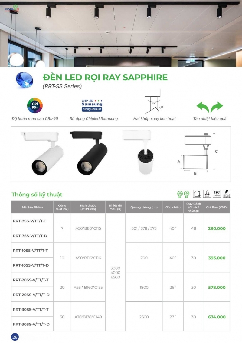 Đèn rọi ray Sapphire 10W RRT-10SS-T Kingled
