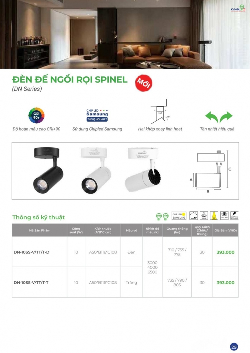 Đèn rọi ray Spinel 10W DN-10SS-T Kingled