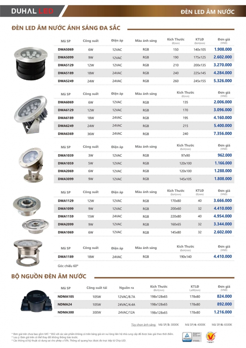 Đèn led âm nước 9W DMA5099 Duhal