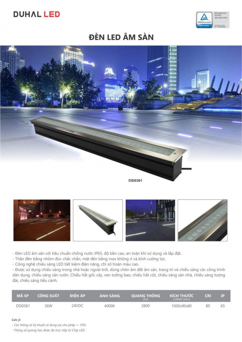 Đèn led âm sàn 36W DSI0361 1M Duhal