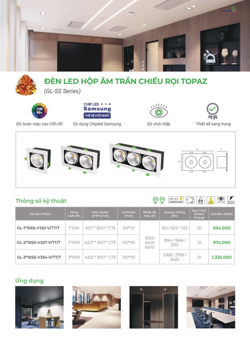 Đèn led âm trần chiếu rọi Topaz 2x10W GL-2x10SS-V227 Kingled