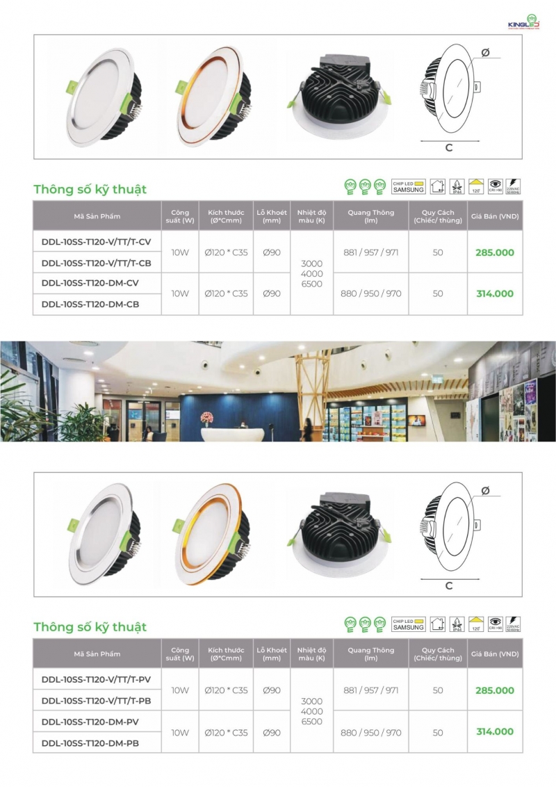 Đèn led âm trần Diamond 10W DDL-10SS-T120-PV Kingled