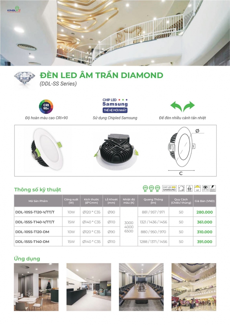 Đèn led âm trần Diamond đổi màu 15W DDL-15SS-T140-DM Kingled