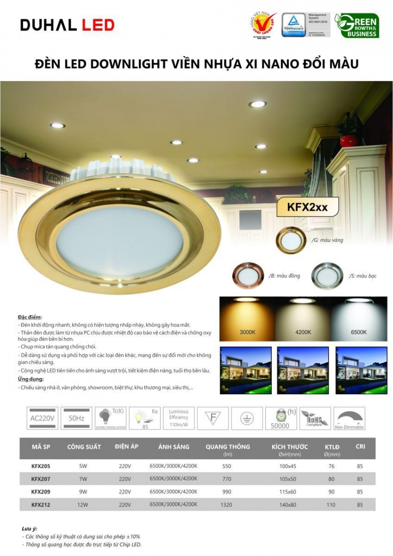 Đèn led âm trần đổi màu 7W KFX207 Duhal