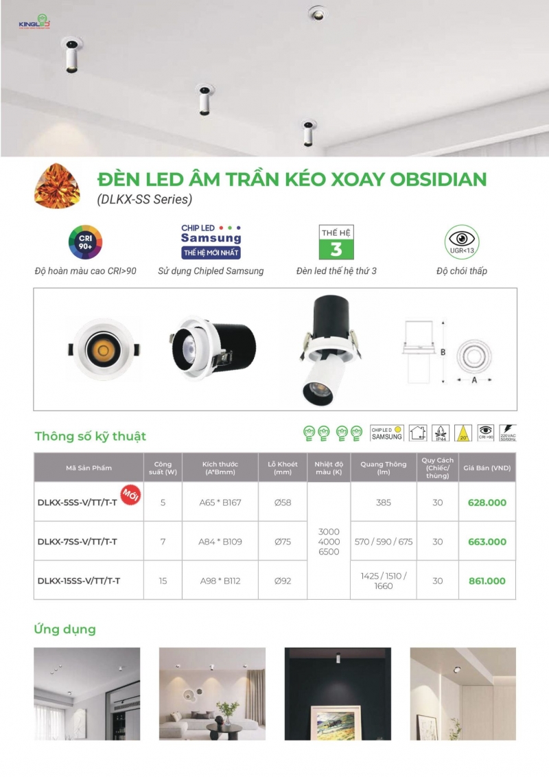 Đèn led âm trần kéo xoay Obsidian 7W DLKX-7SS-T Kingled