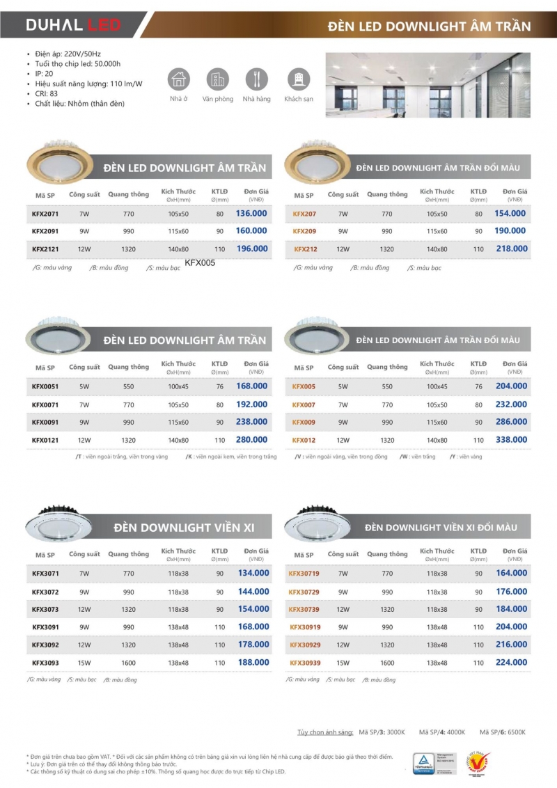 Đèn led âm trần viền xi đổi màu 12W KFX30929 Duhal