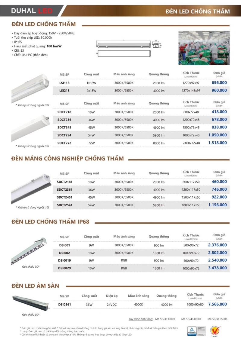 Đèn led chống thấm đổi màu 18W DSI0029 1M Duhal