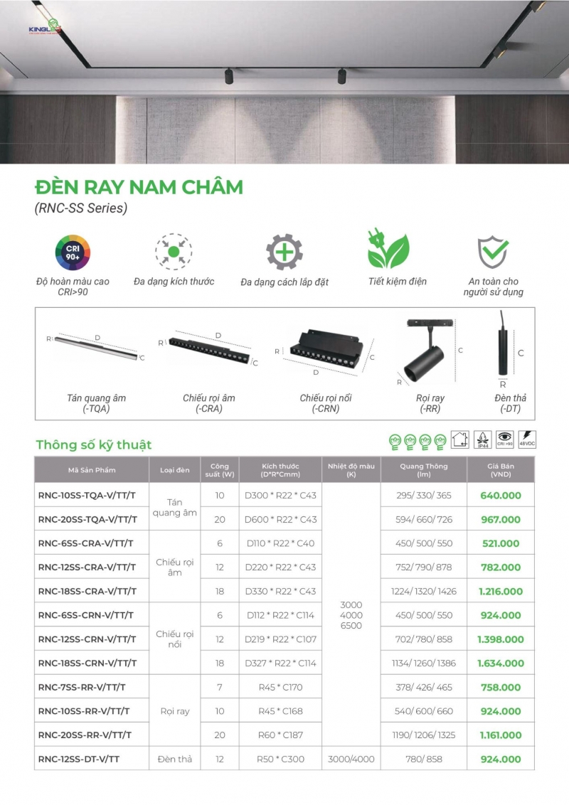 Đèn rọi ray nam châm 20W RNC-20SS-TQA Kingled