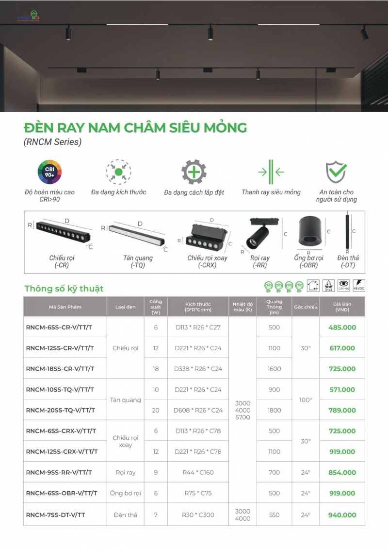 Đèn rọi ray nam châm 9W RNCM-9SS-RR Kingled