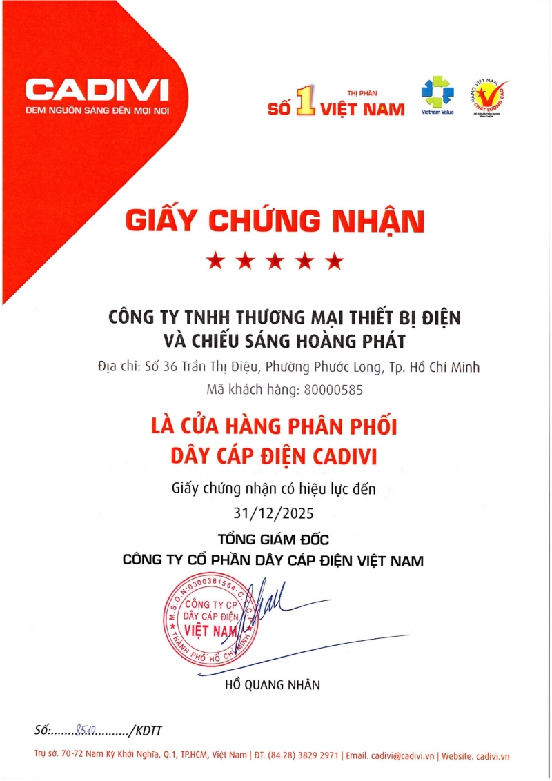Bảng giá dây cáp điện Caidvi 2025 mới nhất