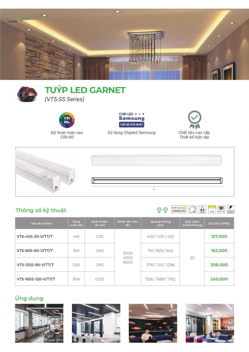 Bộ đèn tuýp led Garnet 4W VT5-4SS-30 0m3 Kingled