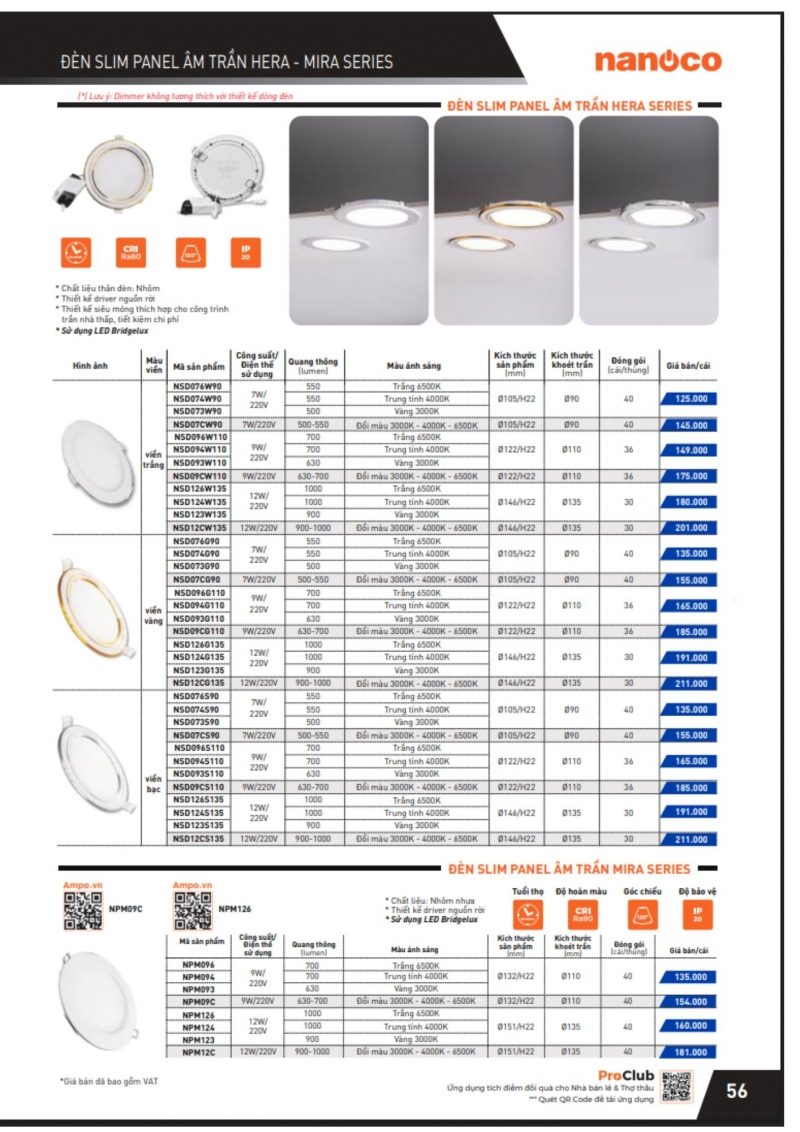 Đèn led âm trần viền trắng 7W NSD076W90 Nanoco