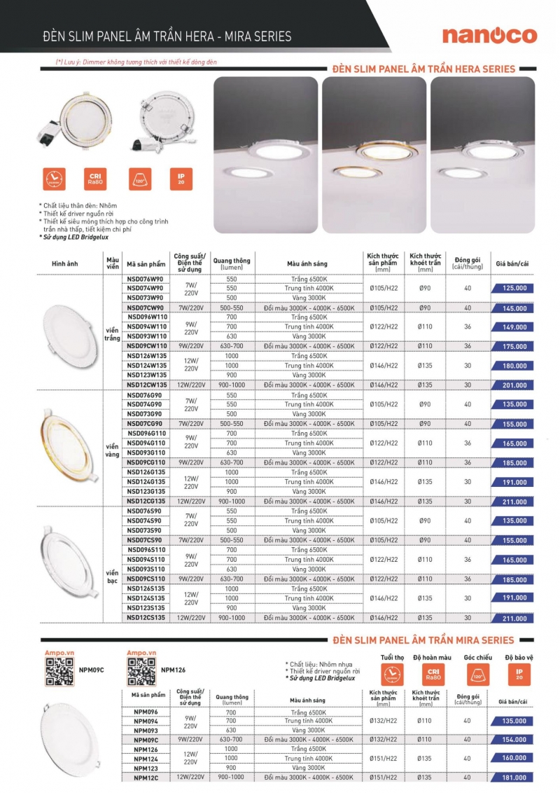 Đèn led âm trần viền vàng 12W NSD126G135 Nanoco