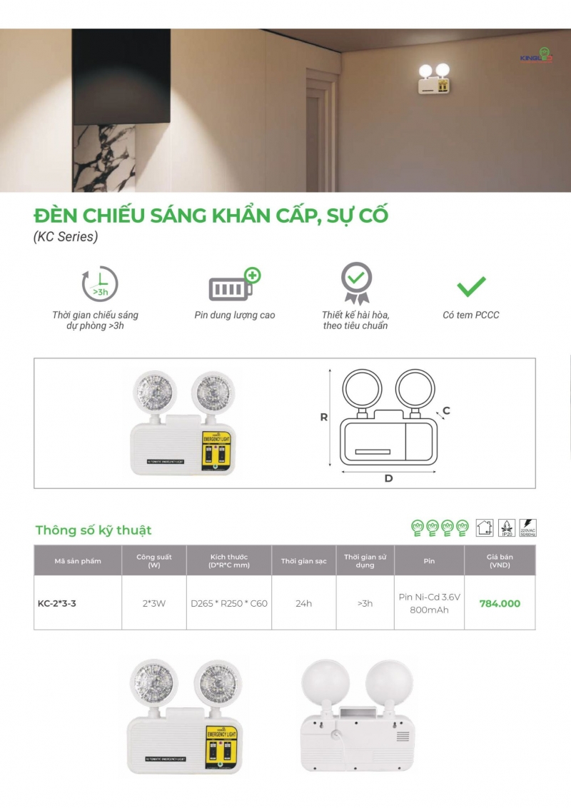 Đèn chiếu sáng khẩn cấp 2x3W KC-2x3-3 Kingled