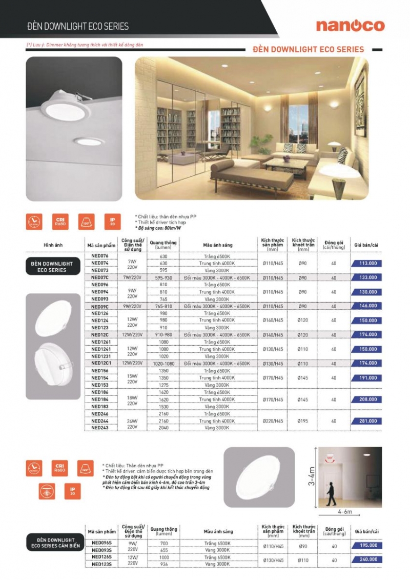 Đèn led âm trần 9W NED094 Nanoco