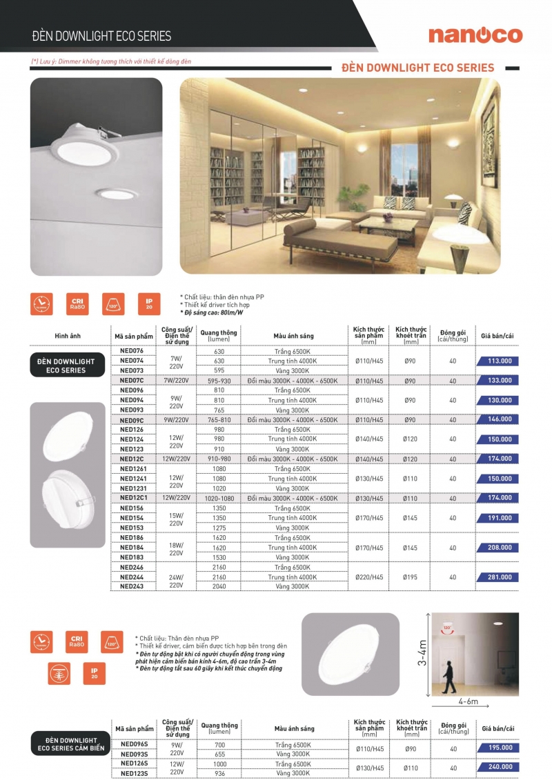 Đèn led âm trần đổi màu 7W NED07C Nanoco