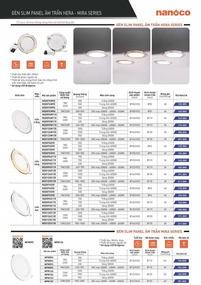 Đèn led âm trần viền bạc đổi màu 9W NSD09CS110 Nanoco