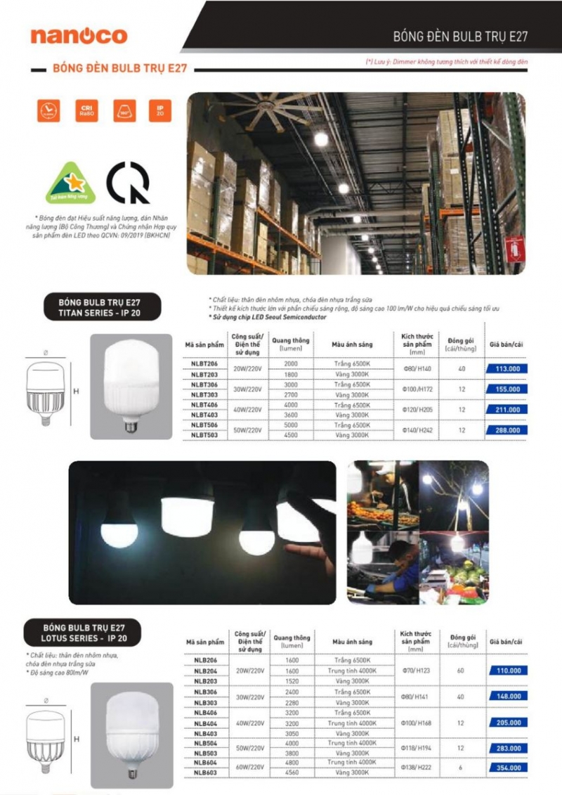 Đèn led bulb trụ 50W NLB503 Nanoco