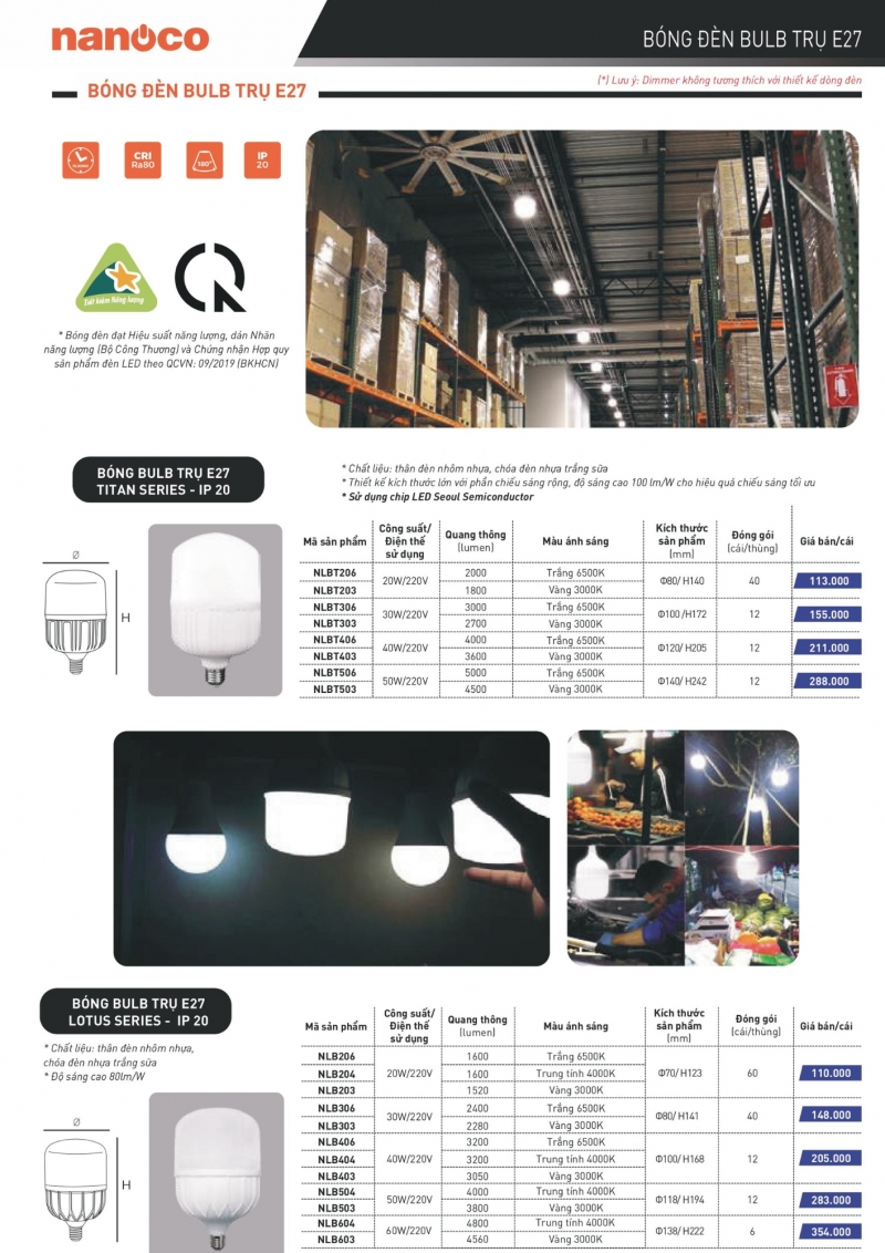 Đèn led bulb trụ 20W NLBT206 Nanoco