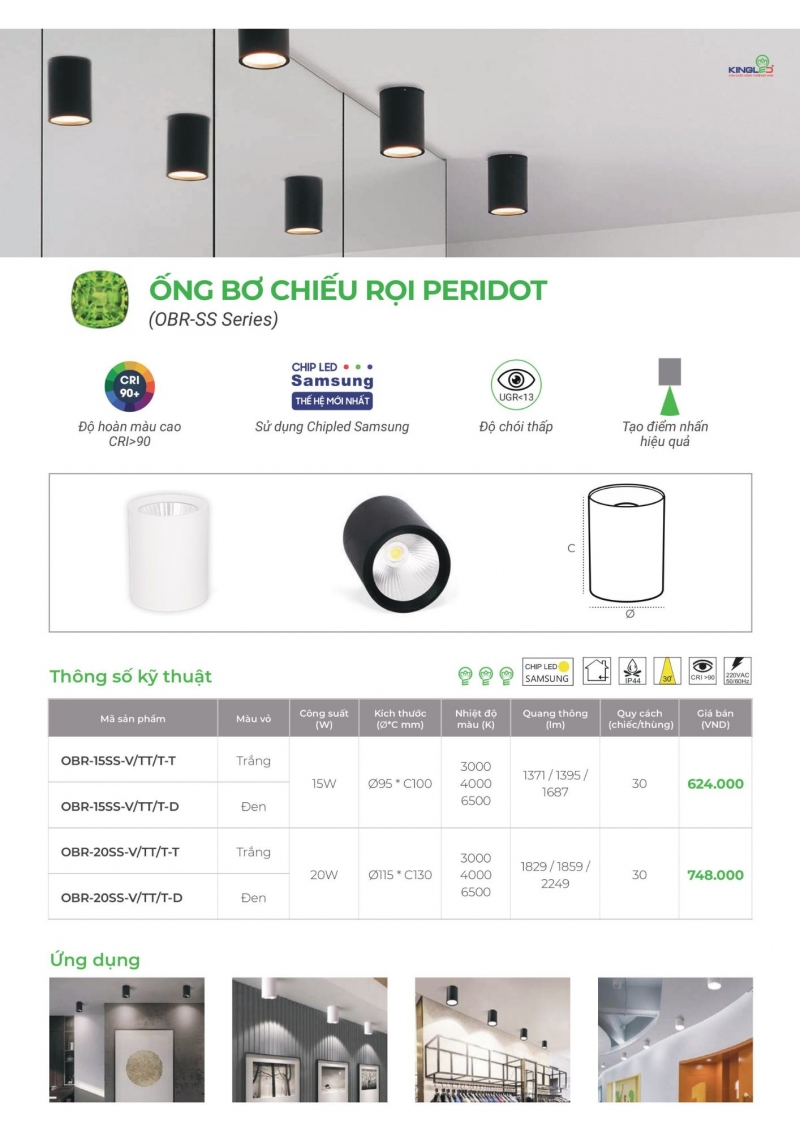 Đèn led ốp trần Peridot 20W OBR-20SS-T Kingled