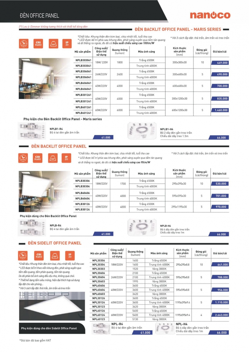 Đèn led panel 24W NPL30604 600x300 Nanoco