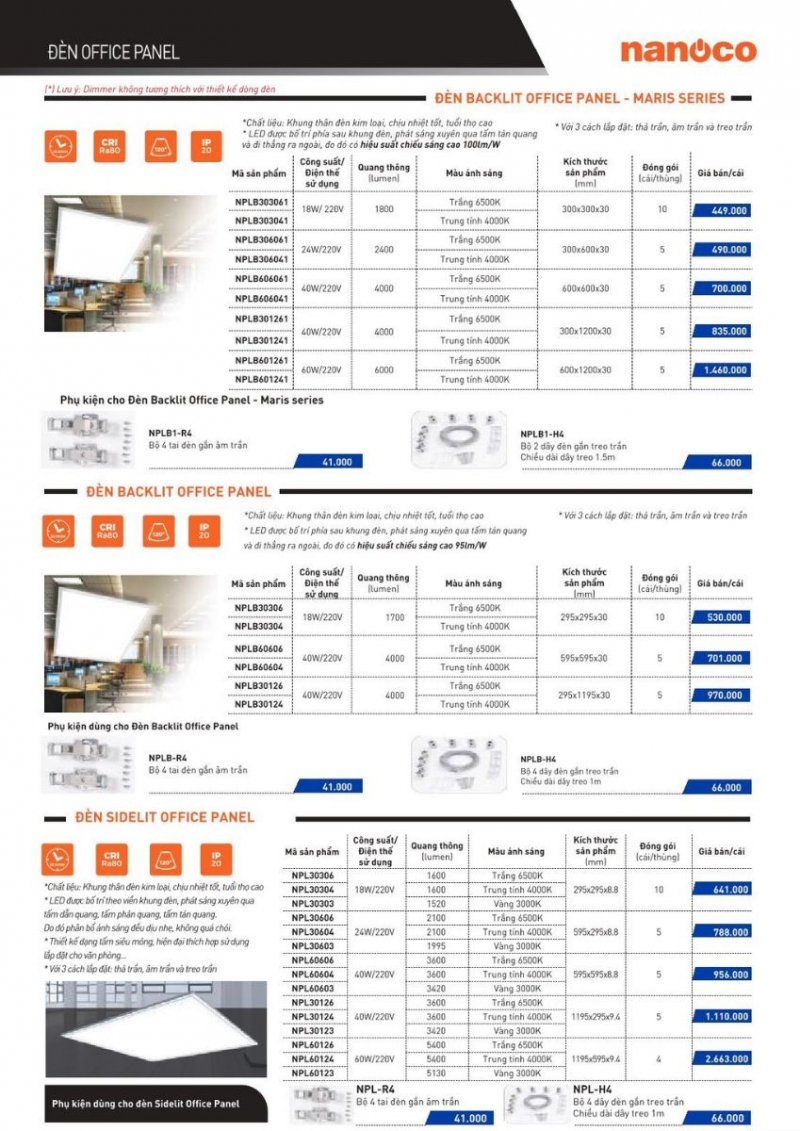 Đèn led panel 40W NPLB606061 600x600 Nanoco 