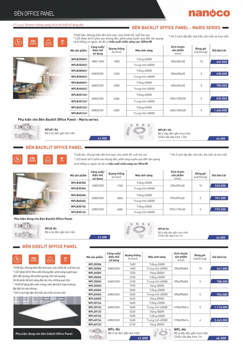 Đèn led panel 60W NPL60123 1200x600 Nanoco 