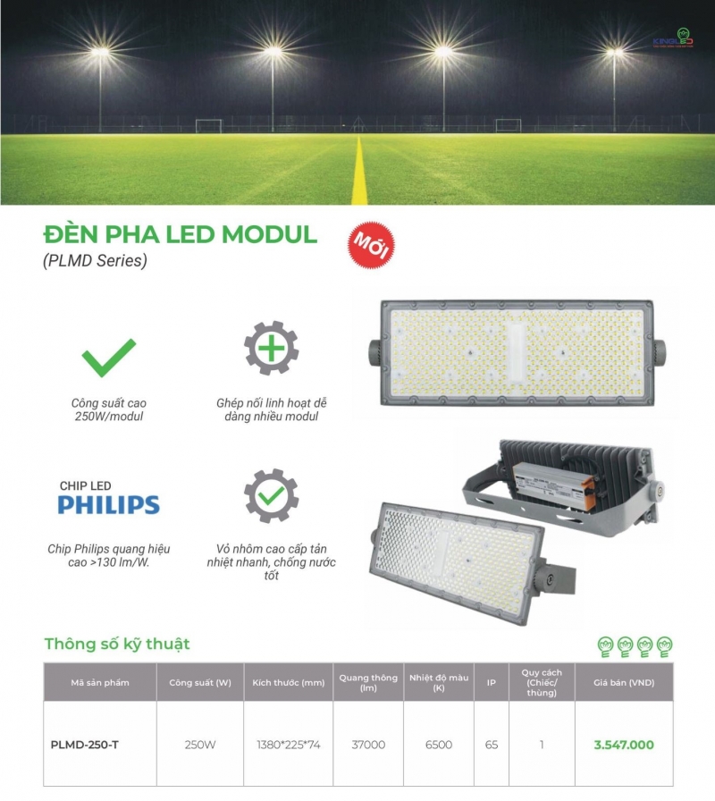 Đèn pha led Modul 250W PLMD-250 Kingled IP65