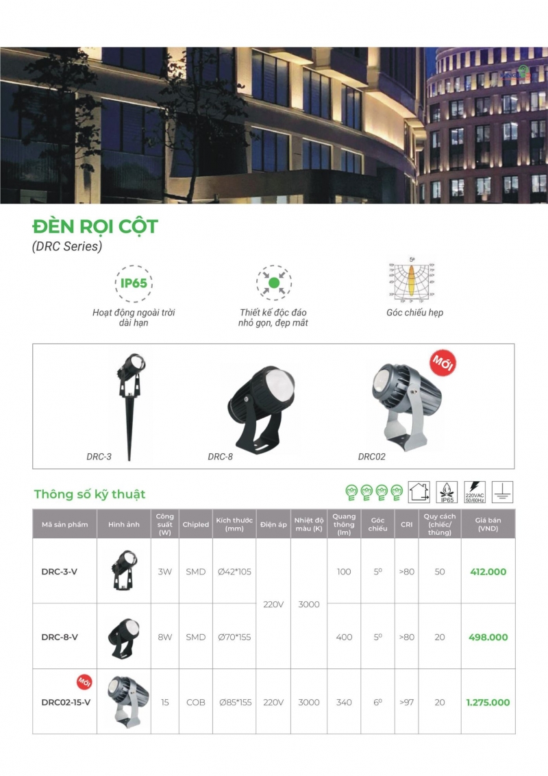 Đèn rọi cột 8W DRC-8-V Kingled IP65