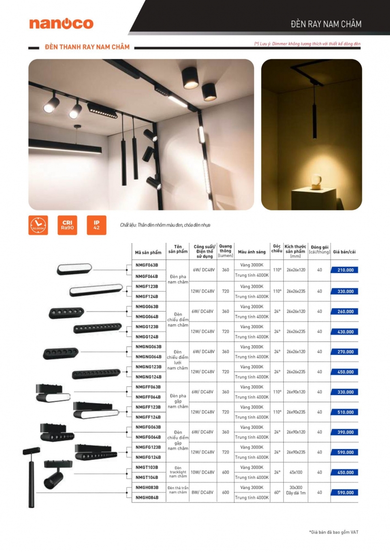 Đèn rọi ray nam châm 6W NMGFF063B Nanoco