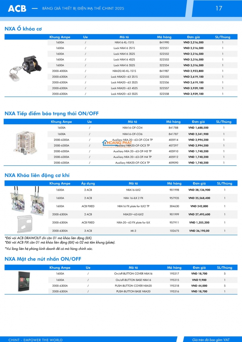 Bảng giá thiết bị đóng cắt CHINT