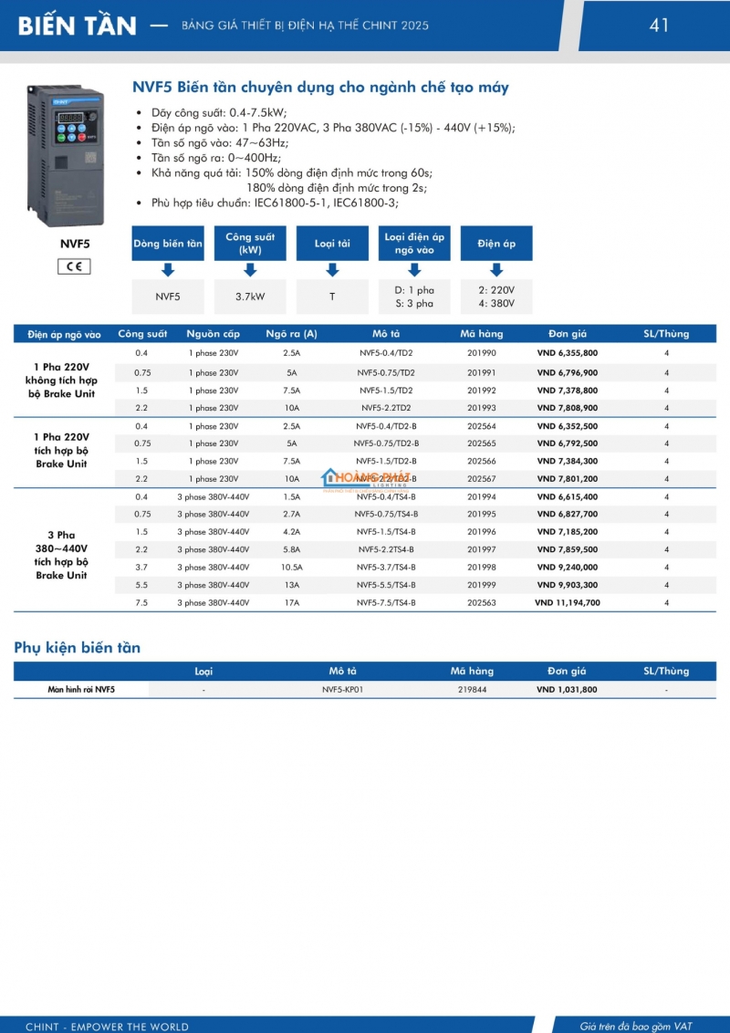 Bảng giá thiết bị đóng cắt CHINT