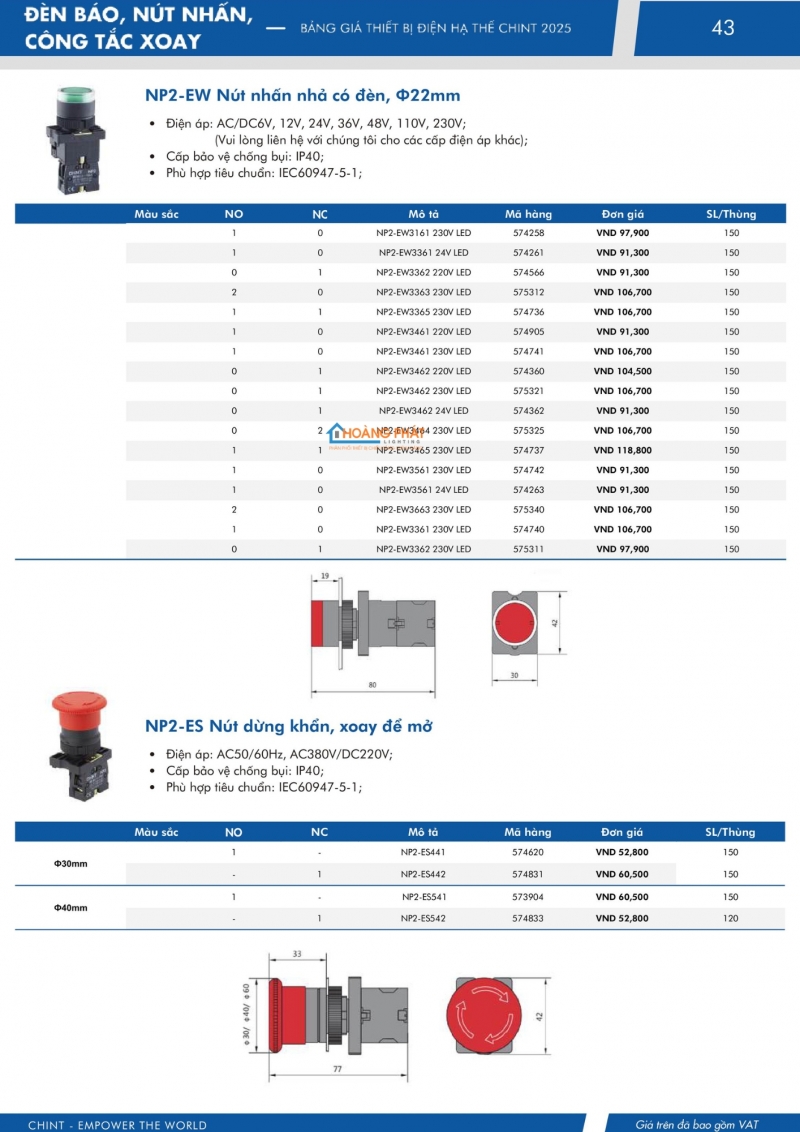 Bảng giá thiết bị đóng cắt CHINT