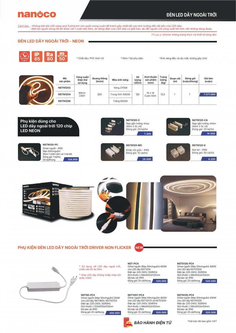 Đèn led dây Neon 8W NSTN1204 50M Nanoco IP65