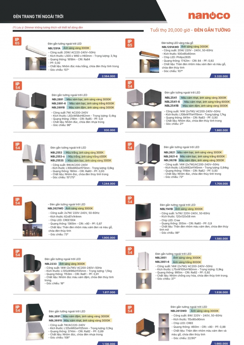 Đèn led gắn tường 2x7W NBL2621WD Nanoco IP54 