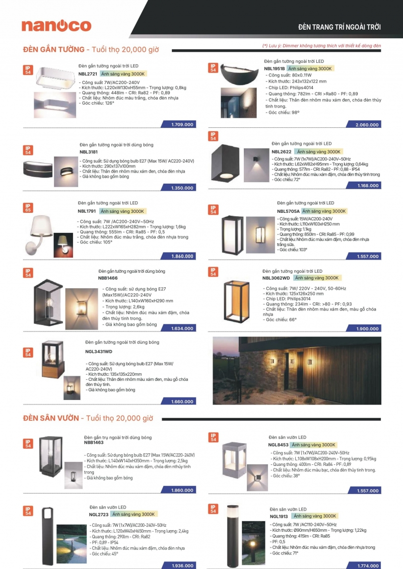 Đèn led gắn tường 7W NBL2622 Nanoco IP54 