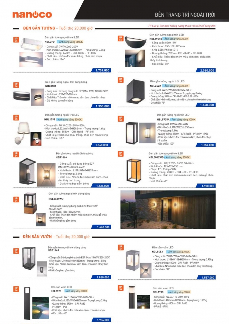 Đèn led gắn tường 7W NBL3062WD Nanoco IP54