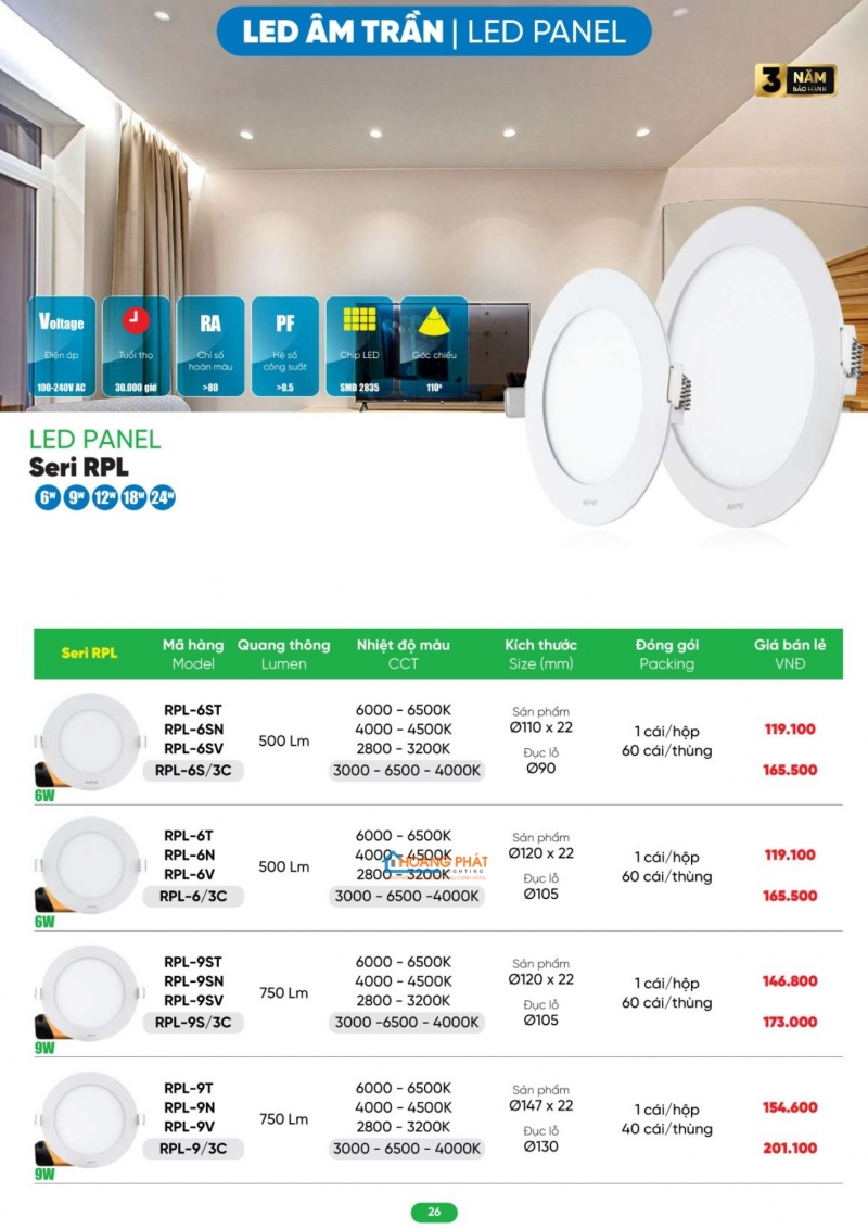 Bảng giá thiết bị điện - đèn led MPE 2026