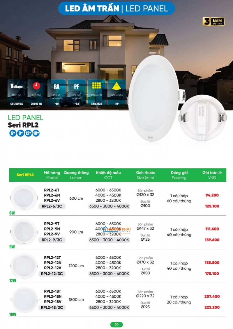 Bảng giá thiết bị điện - đèn led MPE 2026