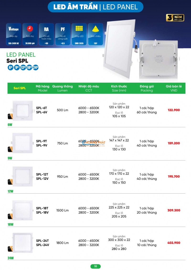 Bảng giá thiết bị điện - đèn led MPE 2026