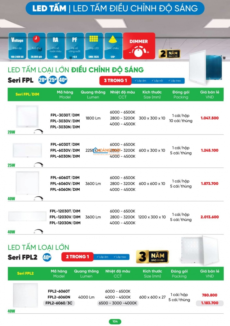 Bảng giá thiết bị điện - đèn led MPE 2026