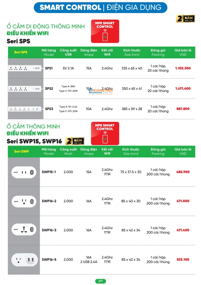 Bảng giá thiết bị điện - đèn led MPE 2026