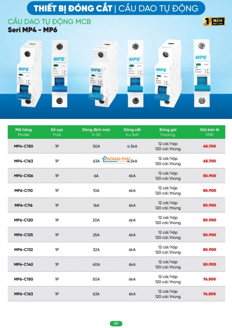 Bảng giá thiết bị điện - đèn led MPE 2026