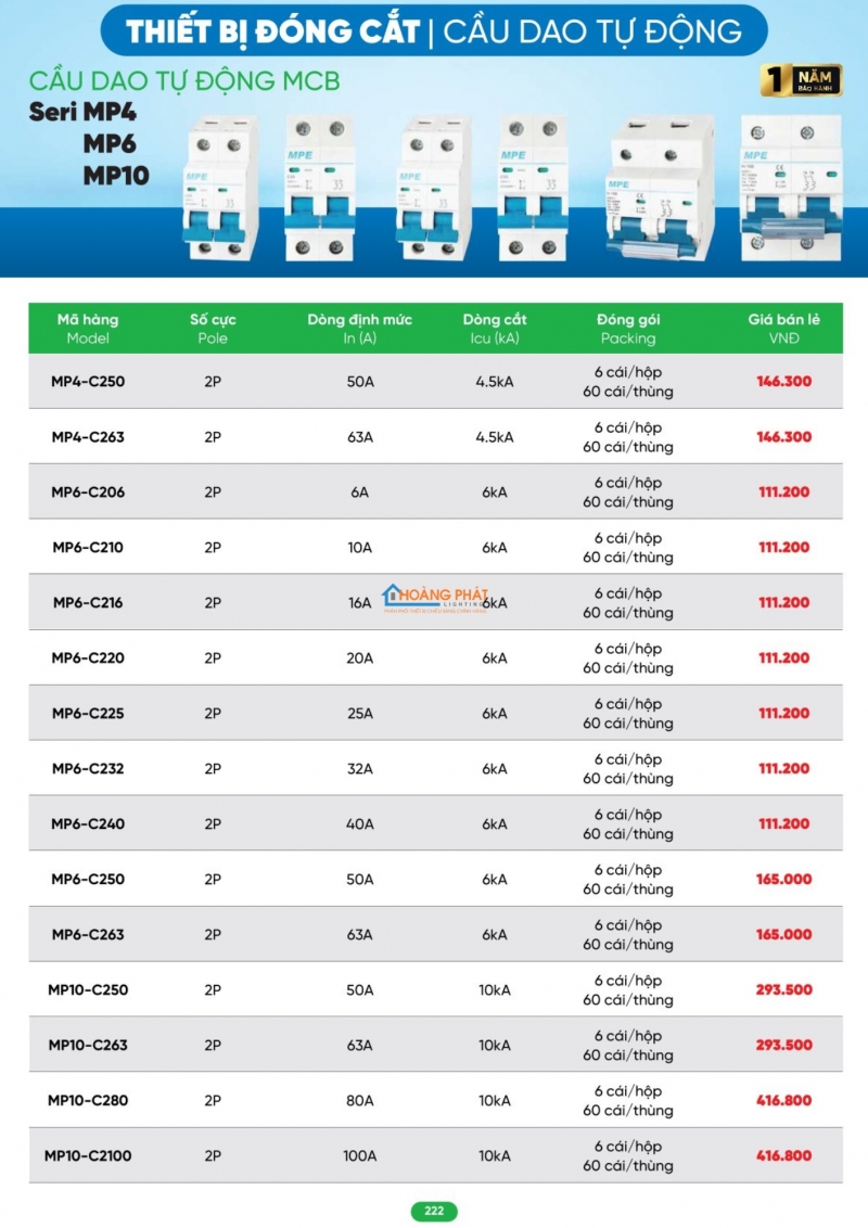 Bảng giá thiết bị điện - đèn led MPE 2026