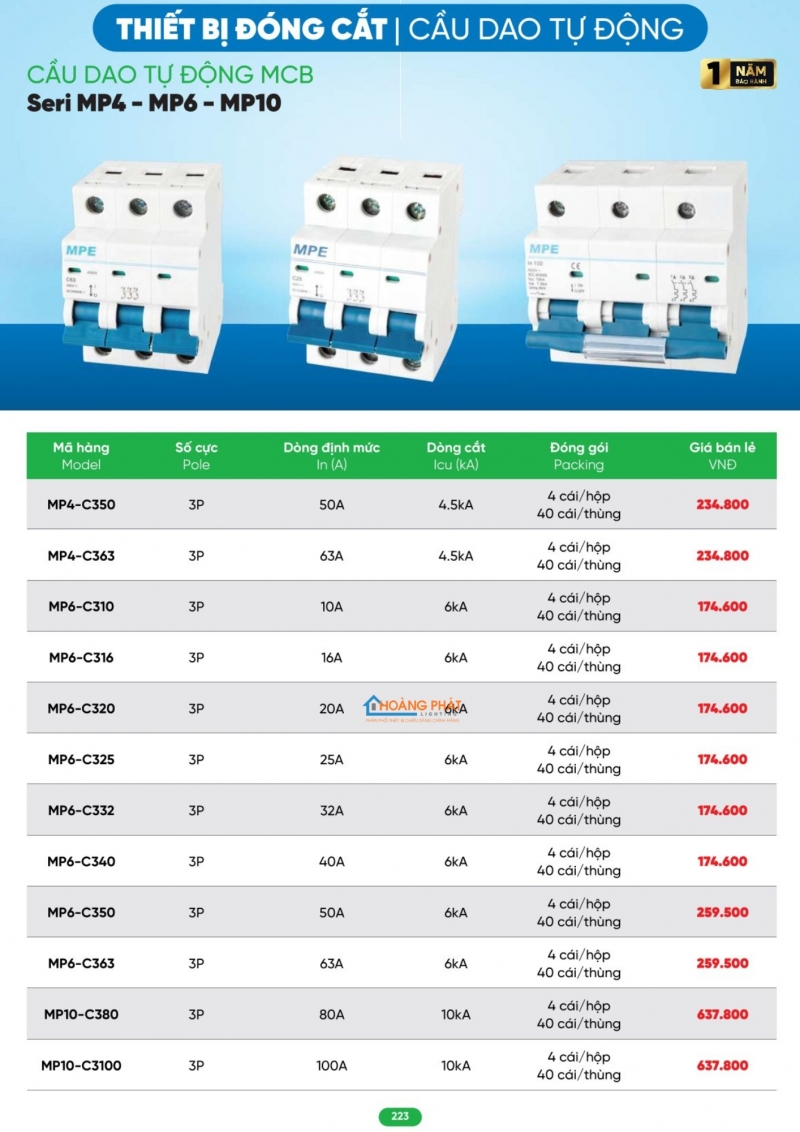 Bảng giá thiết bị điện - đèn led MPE 2026